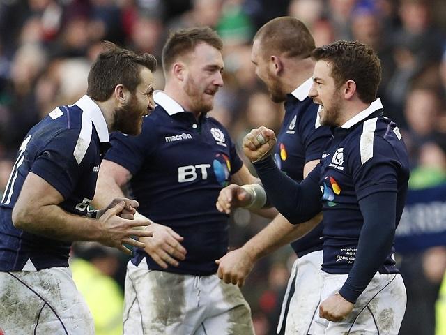 That winning feeling as Greig Laidlaw and his team mates celebrate beating Ireland